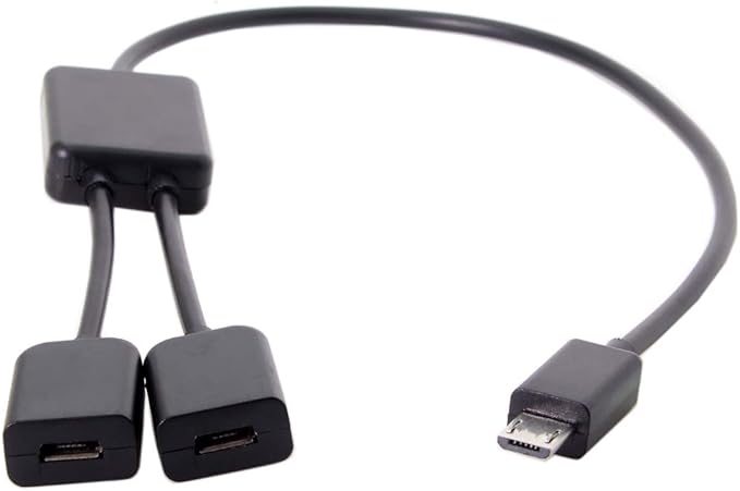 JSER Micro USB 2.0 OTG to Dual Ports Micro USB 2.0 5Pin Female Hub Cable Compatible for Laptop PC & Mouse & Flash Disk
