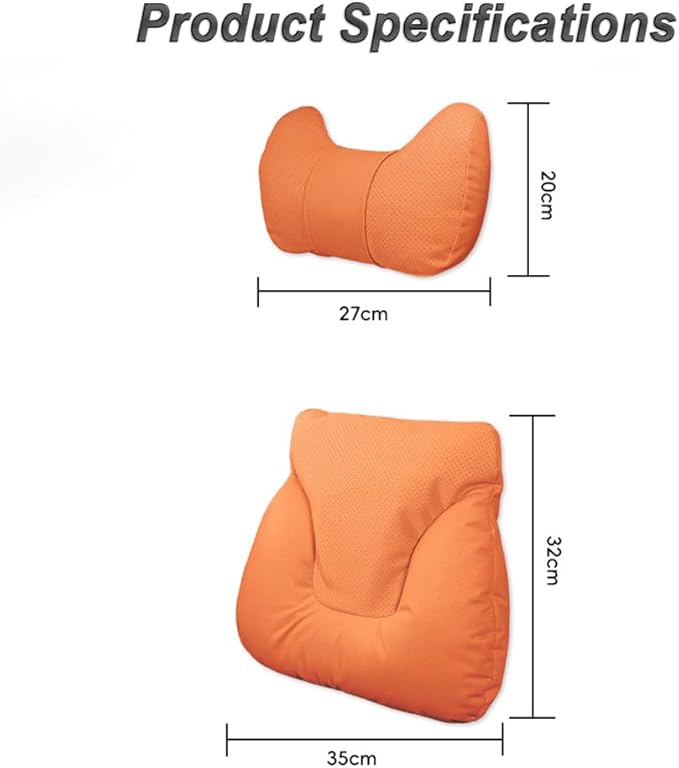 Car Neck Pillow Set for BMW M5 Touring 2025, Leather Car Headrest Lumbar Support Waist Backrest Head Support Cushion,Orange
