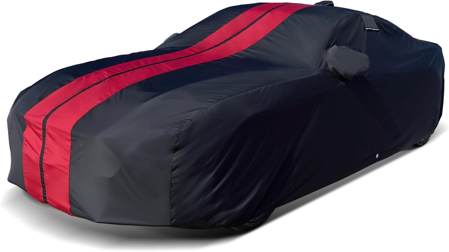 iCarCover Custom Car Cover for Pontiac Grand Am (1992-2005) Waterproof All-Weather Rain Snow UV Sun Protector Full Exterior Indoor Outdoor Car Cover (Stripe - Black/Red)