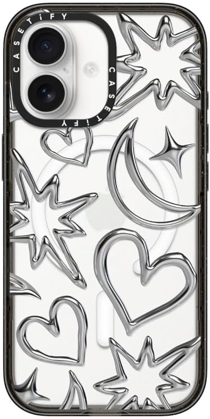 CASETiFY Impact iPhone 17 Case [Slim/Compatible with Magsafe / 8.2 ft. 4X Military Grade Drop Protection] - Chrome Scribbles - Clear Black