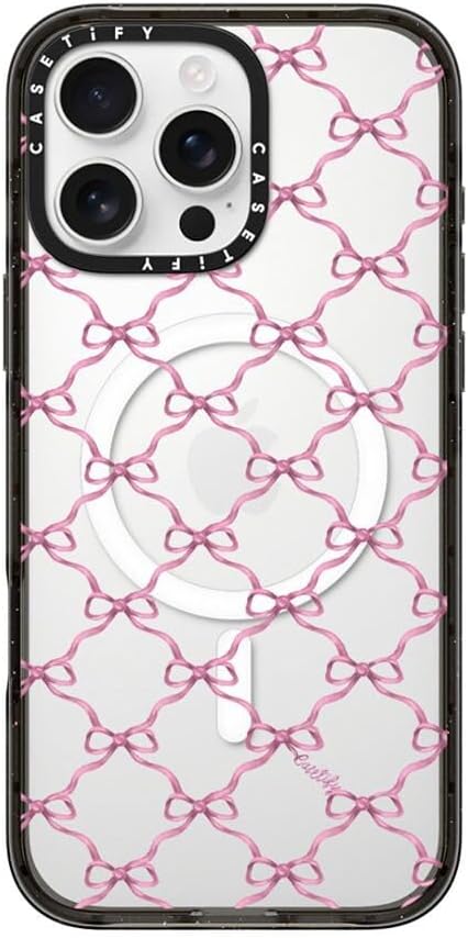 CASETiFY Impact iPhone 16 Pro Max Case [Slim/Compatible with Magsafe / 8.2 ft. 4X Military Grade Drop Protection] - Entwined in Ribbon - Clear Black