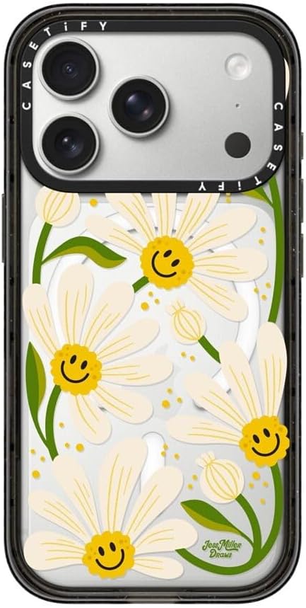 CASETiFY Impact iPhone 17 Pro Case [Slim/Compatible with Magsafe / 8.2 ft. 4X Military Grade Drop Protection] - 90s Daisy - Clear Black