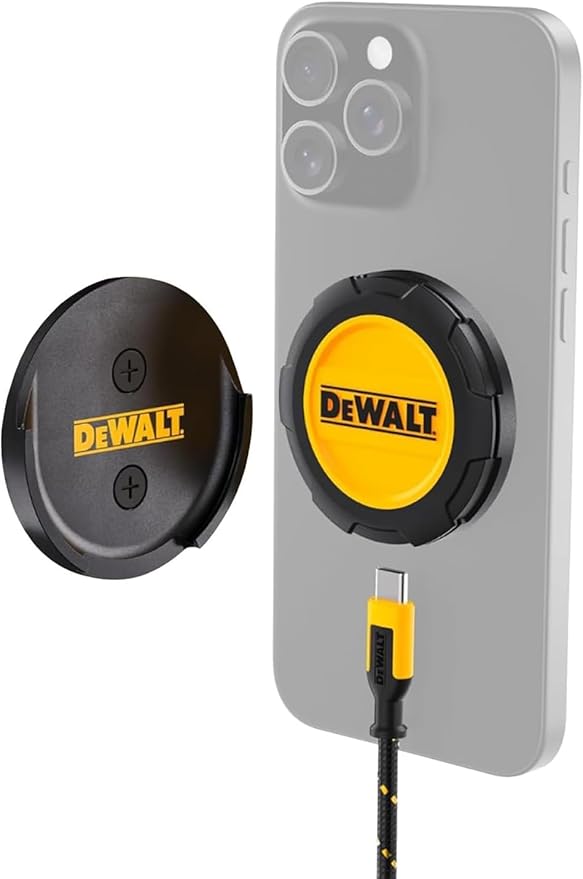 DEWALT Heavy Duty Wireless Charger, 15W Max Cell Phone Charger, Fast Wireless Charging Pad for MagSafe Compatible iPhone 17/16/15/14/13/12 Plus Pro Max, Includes Wall Mounting Plate (No AC Adapter)