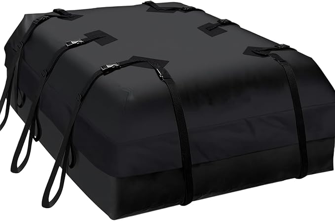SR1 Performance USA Waterproof Rooftop Cargo Bag – Car Roof Carrier for Cars/SUVs with/Without Rack, Includes Non-Slip Mat, Heavy-Duty Straps, Lock for Secure Travel Storage (15 Cubic Feet, No Logo)