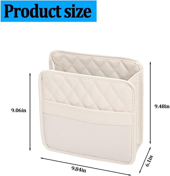 Car Seat Back Organizer, Foldable Leather Vehicle Backseat Storage Bag, Multifunctional Automotive Interior Hanging Pocket Accessories, Universal Fit (Beige)