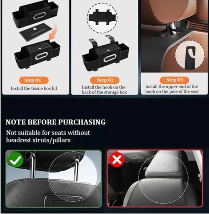 Backseat Car Organizer with Tissue, Multifunctional Car Back Seat Organizer with Cup Holders Tissue Box and Hook for Holding Phone, Snacks, Drinks and Handbag (Black)