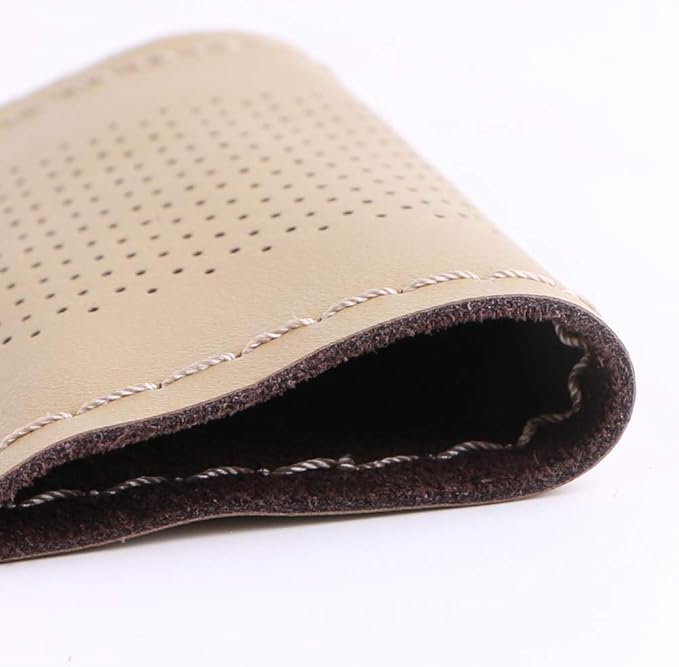 Elegant Beige Genuine Leather Car Steering Wheel Cover Men Business Style 15 Inch Fit Toyota Ford GM Accord Etc Most Cars