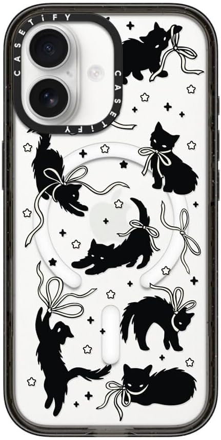 CASETiFY Impact iPhone 17 Case [Slim/Compatible with Magsafe / 8.2 ft. 4X Military Grade Drop Protection] - Black Cat - Clear Black