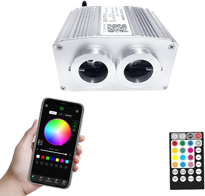 FIREWORK Bluetooth APP 16W Twinkle Dual Port Fiber Optic Light Engine, Remote Control for Starlight Headliner (Not Including Fiber Optic Cable)