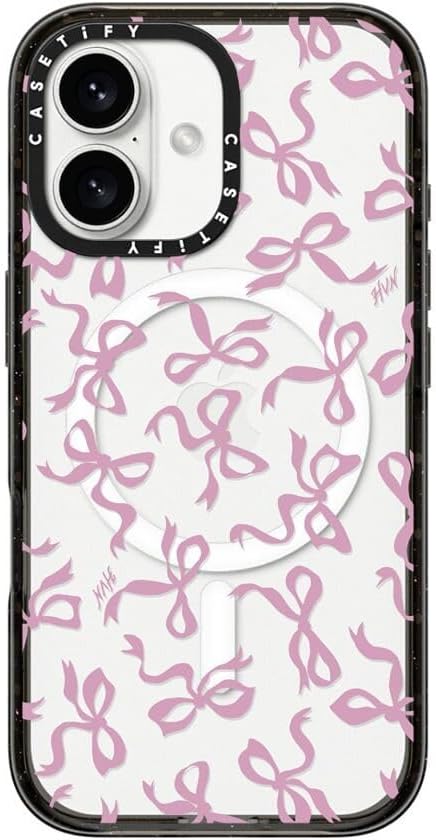 CASETiFY Impact Case for iPhone 16 [8.2ft 4X Military Grade Drop Protection/Compatible with Magsafe] - Bows - Clear Black