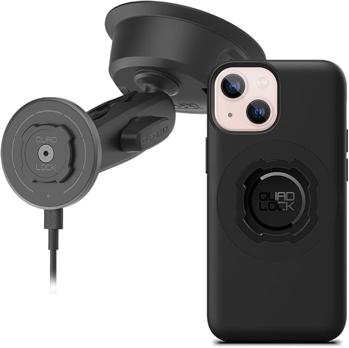 Quad Lock Heavy Duty Suction Car Phone Mount with MAG Phone Case and MAG Wireless Charging Head for iPhone 13 mini