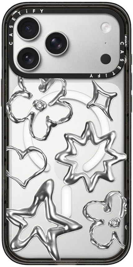 CASETiFY Impact iPhone 17 Pro Max Case [Slim/Compatible with Magsafe / 8.2 ft. 4X Military Grade Drop Protection] - Chrome Doodles - Clear Black