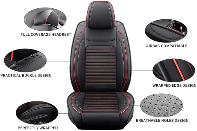 Front Seat Covers Fit for Toyota Matrix 2003-2014, Car Seat Covers Front Seats, Breathable Faux Leather Automotive Seat Covers Front Pair Anti-Slip Seat Cover(Black&Red, Front)