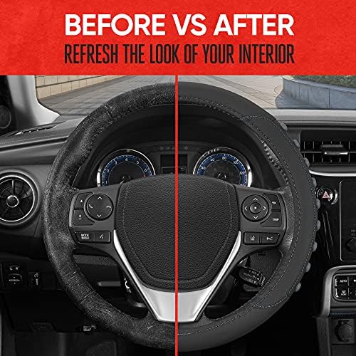 Motor Trend FlexGrip Gray Steering Wheel Cover for Cars – Standard 15 inch Car Steering Wheel Cover, Gray and Black Steering Wheel Protector for Auto Truck Van SUV