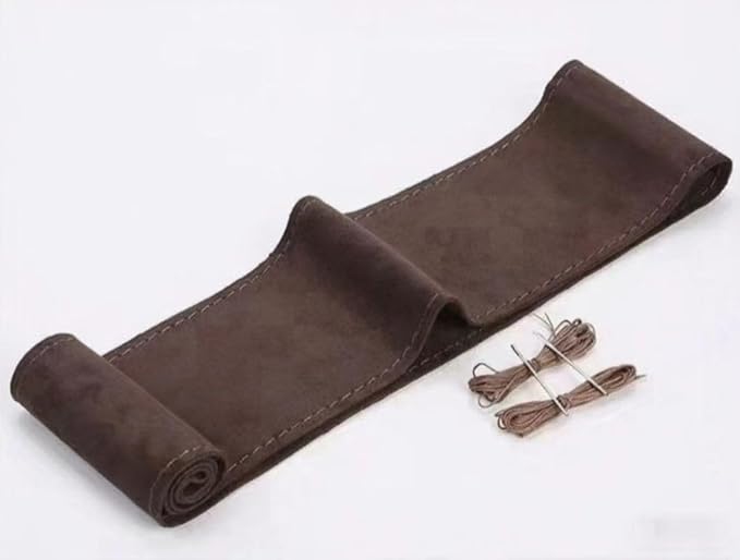 Steering Wheel Cover (Suede Leather), DIY Hand Sewn, Suitable for Both Men and Women, 15 inch Universal (Coffee Color)