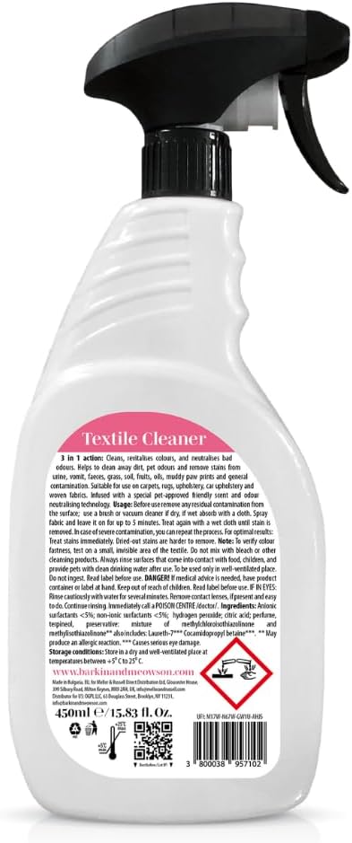 Barkin & Meowson Odor Neutralizing Textile Cleaning Spray 450ml / 15.83 fl.oz - Cleaning Spray for Upholstery, Carpets and Woven Fabrics