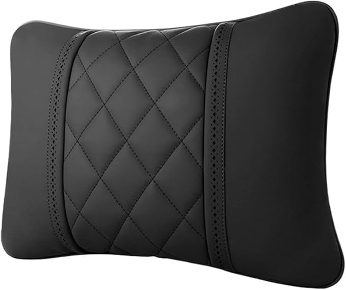 Car seat headrest Leather Car Fit for Seat Rest Cushion Headrest Car Neck Pillow Fit for BMW (Color : Black-01)