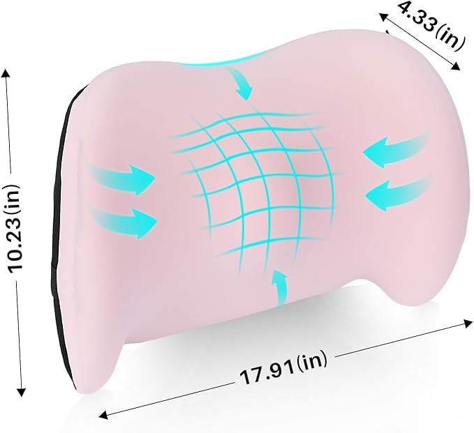 Lumbar Support Pillow for Office Chair, Cooling Car Lumbar Pillow Lower Back Pain Relief,Memory Foam Back Cushion with Adjustable Straps,Ergonomic Chair Back Pillow for Gaming Chair,Car(Pink Cooling)