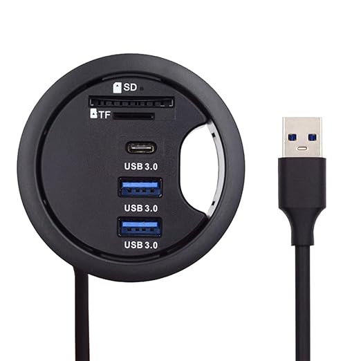 Xiwai USB 3.0 Hub Splitter, SD TF USB-C 2 Port USB Multiport Expander High Speed Type C Data Port 60mm Desk Grommet Dock Station Micro-SD Card Reader Interface for PC Desk Desktop