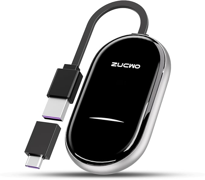 ZUCWO 2-in-1 Wireless CarPlay Adapter and Android Auto Adapter – Converts Wired to Wireless for Cars 2016+, Plug & Play, USB-A to USB-C for iOS10+/Android 11+