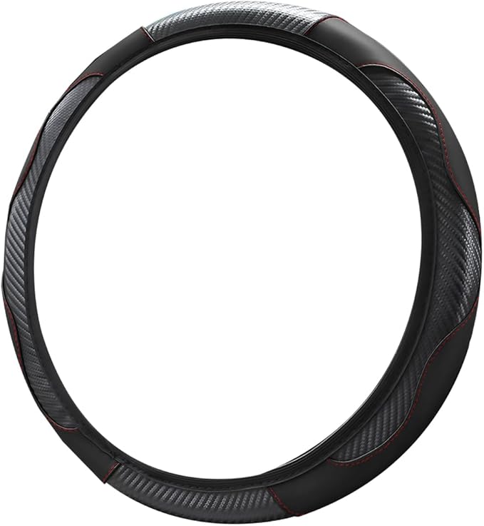 Car Steering Wheel Cover, Microfiber PU Leather Elastic Carbon Fiber Auto Steering Wheel Protector, 15 Inch Breathable Anti-Slip for Women Men, Car Interior Accessories for Most Cars (Black)