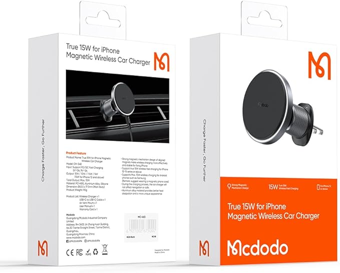 mcdodo for Magsafe Car Mount Charger [18 Strong Magnets], for Car air Outlet, 15W Wireless Car Charge, Universal Phone Mount for Car Wireless Charger Fits iPhone 15 14 13 12