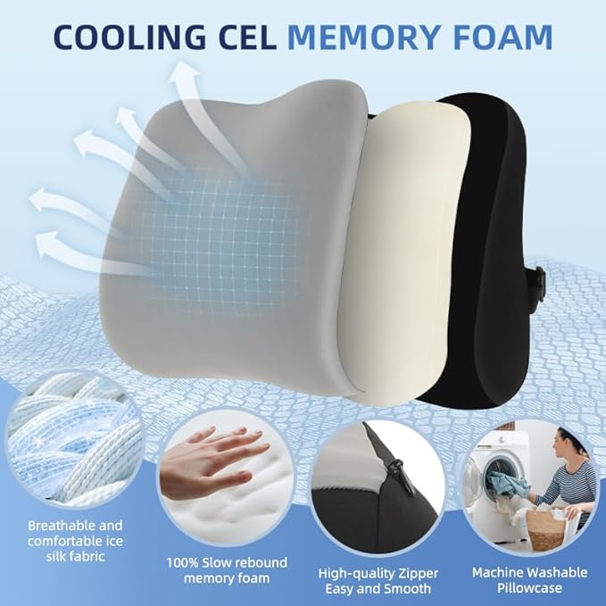Lumbar Support Pillow for Office Chair, Memory Foam Lumbar Pillow for Lower Back Pain Relief (xiaoyaokaoGrey)