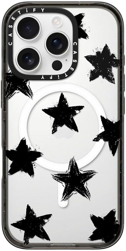 CASETiFY Impact Case for iPhone 16 Pro [Slim / 8.2 ft. 4X Military Grade Drop Protection/Compatible with Magsafe] - Star Marks - Clear Black