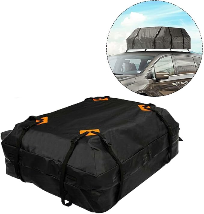 Car Roof Bag, Car Rooftop Cargo Carrier Bag, Rooftop top Cargo Carrier Bag Waterproof 15 Cubic feet for All Top of Vehicle with/Without Rack Includes Topper