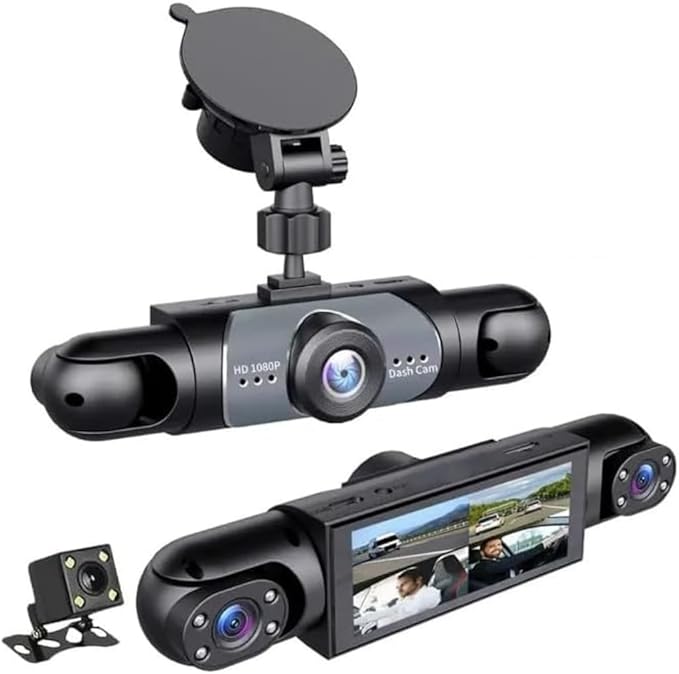Saker 4 Channel Dash Cam for Cars, 4K Front & 1080P Interior Rear Side Cameras, 360° Full View System with Night Vision, G-Sensor, Parking Mode, Loop Recording (with 64GB SD Card)