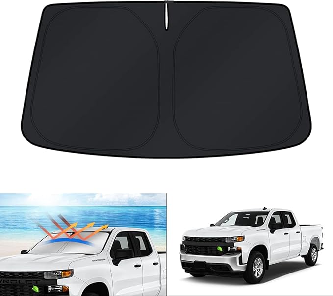 KUST Windshield Sun Shade for 2019-2025 2026 Chevrolet/Chevy Silverado 1500 Accessories, Regular Cab, Crew Cab, Double Cab 2Dr 4Dr Custom Fit Window Shade Sun Visor Foldable Blocks UV Rays