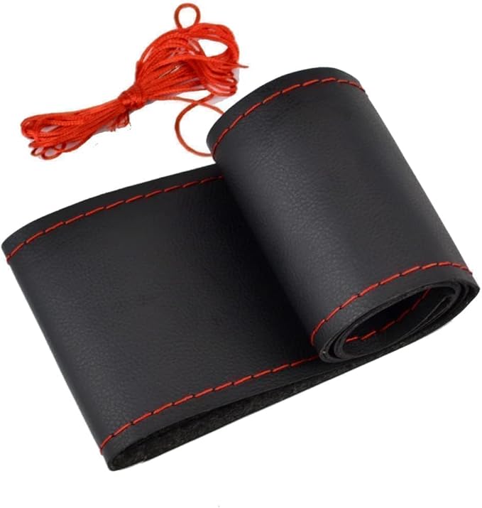 AUTOXBERT 38cm/15 Inch Hand Sewing Steering Wheel Cover Breathable Anti-Slip Leather Steering Wheel Cover for Nissan Qashqai Toyota Camry RAV4 VW Golf