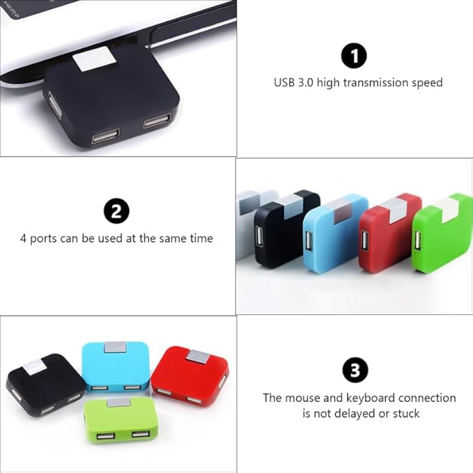 OSALADI 2pcs USB Hub 4 Port Multi-Function USB Splitter No Drivers Required Heat Dissipation Sturdy Essential for Daily Use (Random Color)