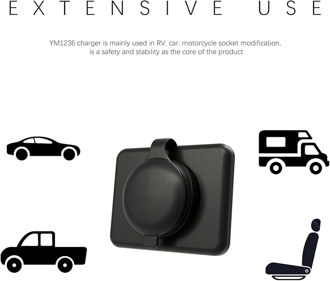 Panel Type C 12V USB Car Charger Outlet, DAMAVO YM1288 12V Cigarette Lighter Socket for Car USB Port Bus RV Boat Automotive Marine ATV Truck Golf Cart (Surface Mount Installation, 2 Pack)