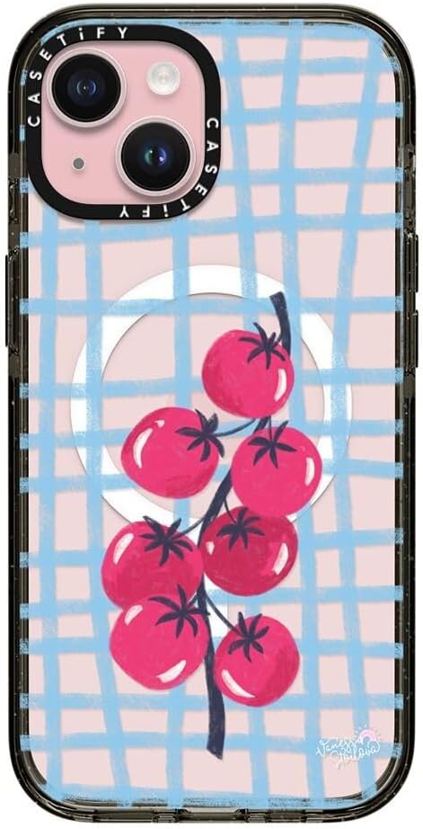 CASETiFY Impact Case for iPhone 15 [8.2ft 4X Military Grade Drop Protection/Compatible with Magsafe] - Tomatoes - Clear Black