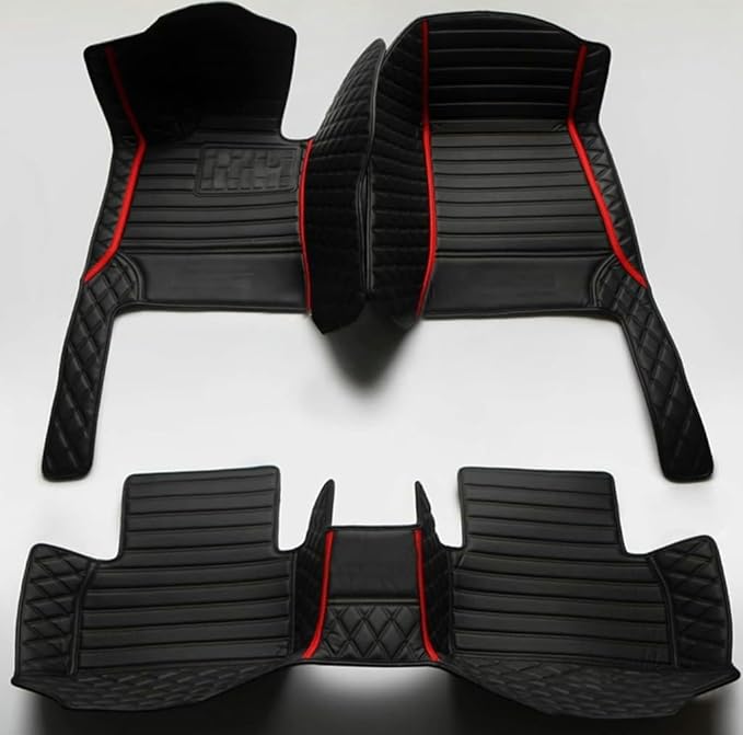 Yaruicar Custom Personalized Floor Mats for Cars Luxury Full Coverage All Car Floor Mats Anti-Slip Leather Car Mat Set Trucks & SUVs Trucks Automotive Floor Mats Liners (3D-Black Red)