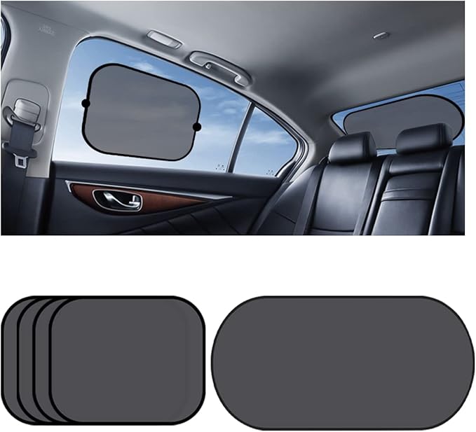 5Pack Set Car Window Shade, Auto Sun Shades for Side and Rear Window, Sun Glare and UV Rays Protection for Child, Sun Shade with Suction Cup Universal for Most Cars