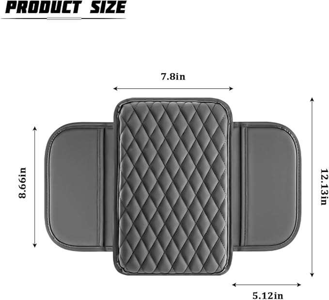 Car Armrest Cushion Pad, Leather Vehicle Center Console Cover with 2 Storage Bags, Non-Slip Automotive Interior Arm Rest Seat Box Cover Accessories, Universal for SUV RV Sedan (Silver Gray)