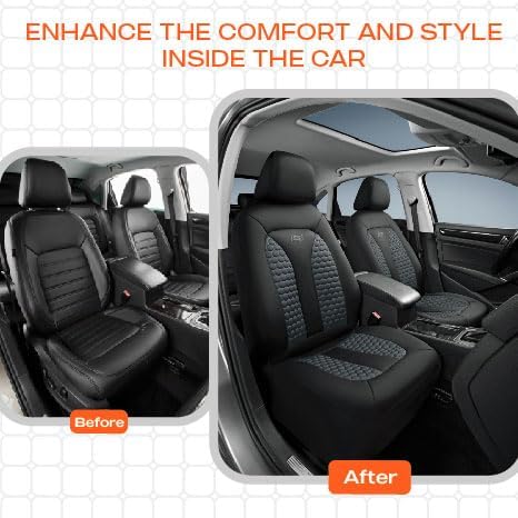 Skechers Memory Foam™ Car Seat Covers, Hexcomb Breathable Thick Seat Covers Two Front Seat Covers, Airbag Compatible, Automotive Comfort & Protection for Most Cars,Van,Trucks, SUVs (Grey)