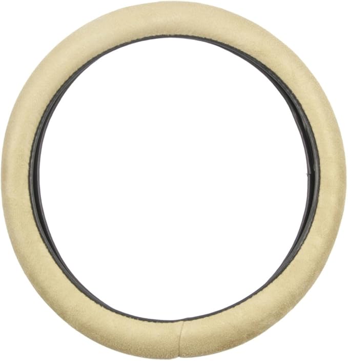 BDK Ergonomic Leather Grip Steering Wheel Cover - Soft Plush Memory Foam Grip for Standard Size Wheels 14.5-15 inch Beige