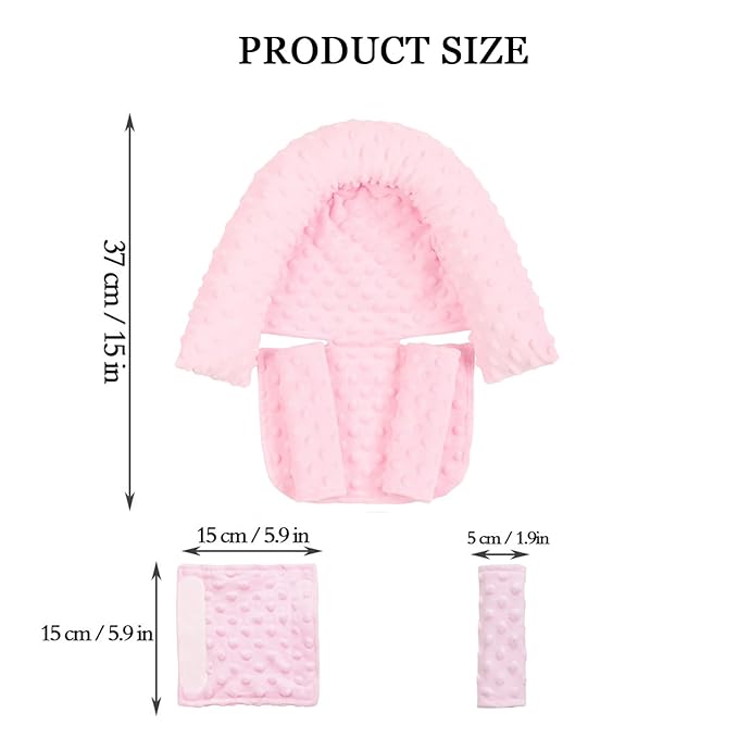 Baby Head Support and Strap Covers - Infant Head Support Pillow Super Soft Head and Neck Pillow for Car Seat Baby Headrest and Carseat Neck Cover,Light Pink