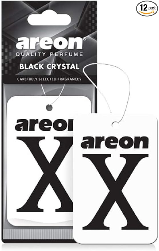 AREON X XV02C Hanging Best Car Air Freshener Black Crystal Scent, Paper Hanging Ornaments, Long Lasting Scent for Car or Home 12 Pack