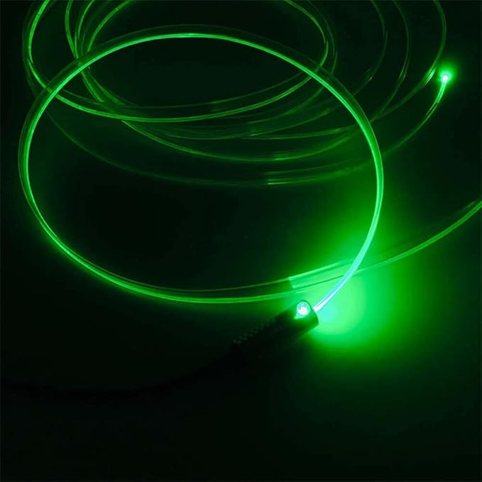 3m/9.8ft 5m/16ft Car Home LED Strip Ambient Light 2mm Plastic Optic Fiber Cable Skirt Tube Kit with 12V LED Light Source Illuminator (Green,5m/16ft)
