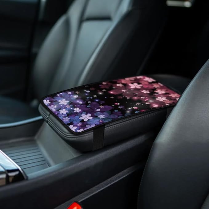 1pc Center Console Armrest Cover Pad 12.6x7.5 inch Cherry Blossom Neoprene Car Armrest Cushion Waterproof Armrests Seat Box Cover Protector for Universal Cars Vehicles SUVs