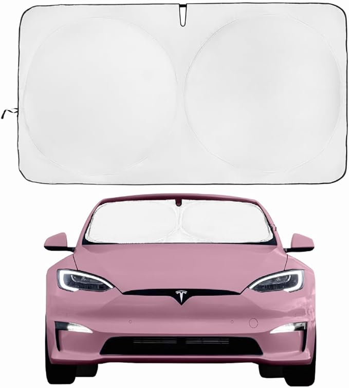 Windshield Sun Shade for Tesla S | Certified 99.87% UVB & 99.02% UVA Protection Car Sun Shade. Award Winning Sunshade for Car Windshield with Patented Technology. Car Window Shades by Kinder Fluff