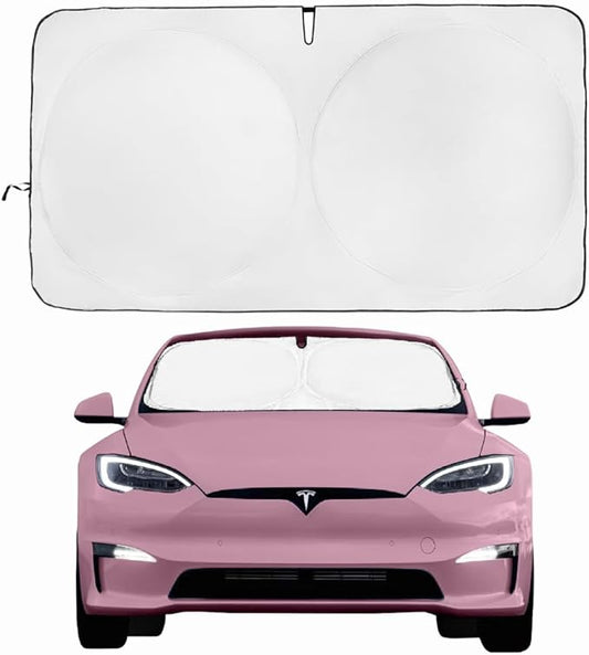 Windshield Sun Shade for Tesla S | Certified 99.87% UVB & 99.02% UVA Protection Car Sun Shade. Award Winning Sunshade for Car Windshield with Patented Technology. Car Window Shades by Kinder Fluff