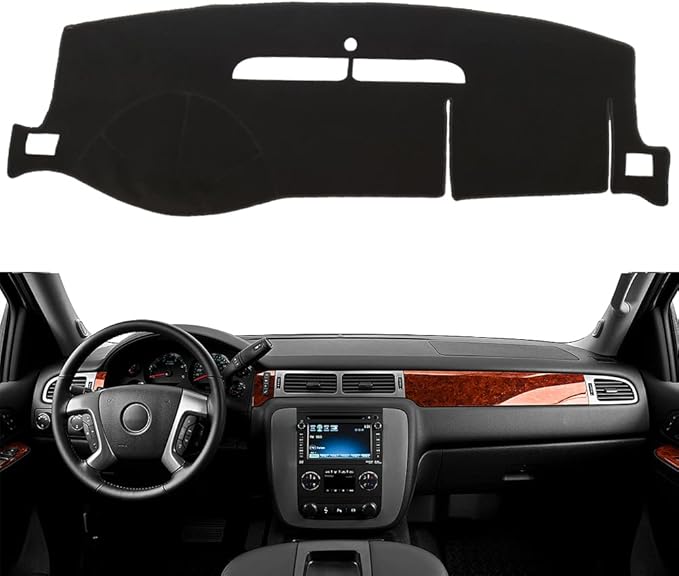 Dash Cover Mat Fit for 2007-2014 Chevy Tahoe Avalanche Suburban GMC Yukon/2007-2013 Silverado LTZ GMC Sierra SLT,Dashboard Cover Carpet Pad w/o Dash Speaker (Black)