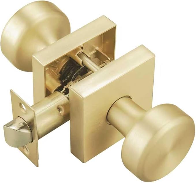 Brushed Gold Door Knobs Interior, Pismo Doorknobs with Square Rosette for Hall