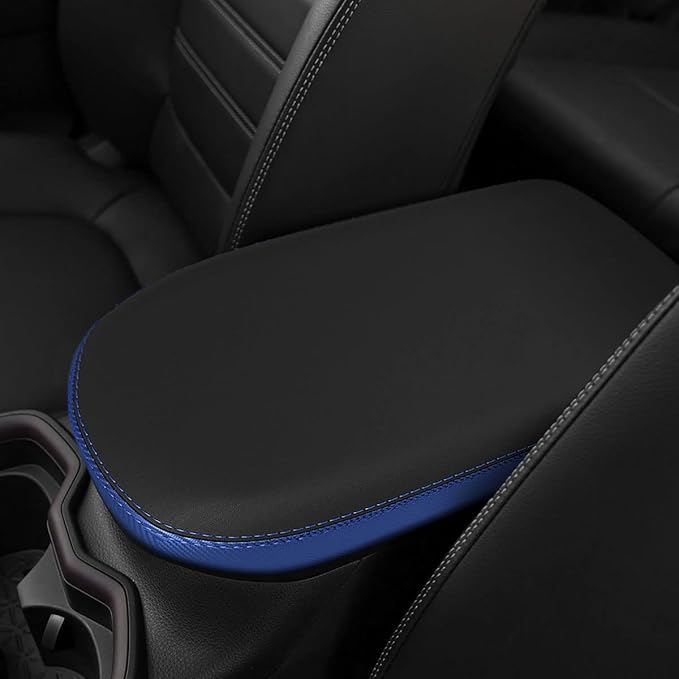 INTGET Center Console Armrest Cover for Toyota RAV4 Accessories 2025 2024 2023 2022 2021 2020 2019 Leather Middle Console Lid Cover Pad Protector Arm Rest Covering Car(Black with Blue)
