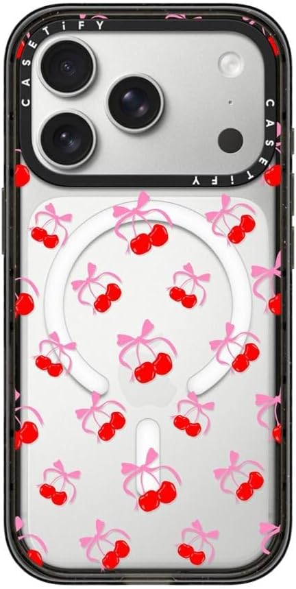 CASETiFY Impact iPhone 17 Pro Case [Slim/Compatible with Magsafe / 8.2 ft. 4X Military Grade Drop Protection] - Cherries Jubilee - Clear Black